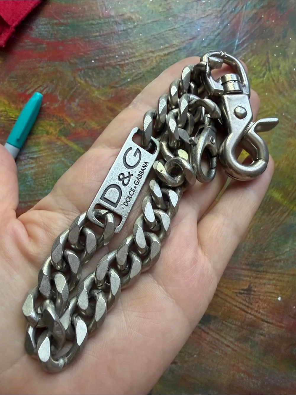 Dolce & Gabbana Silver Tone Key chain w. D&G Logo Plate Durable Heavy Vtg 15